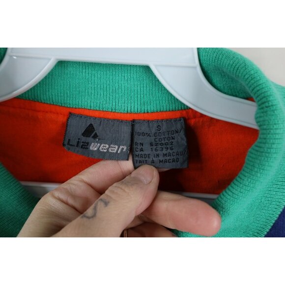 Vintage 90s Streetwear Womens Small Faded Blank Color Block Collared Sweatshirt - Picture 8 of 13